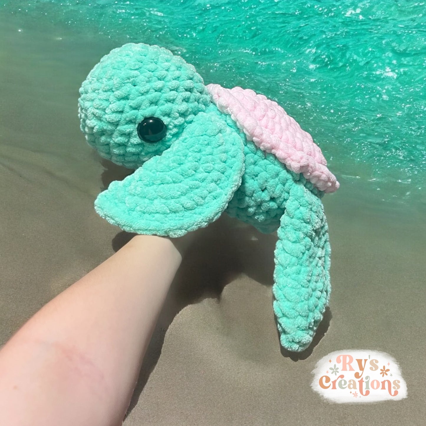 Big Mint & Light Pink Turtle Plushie