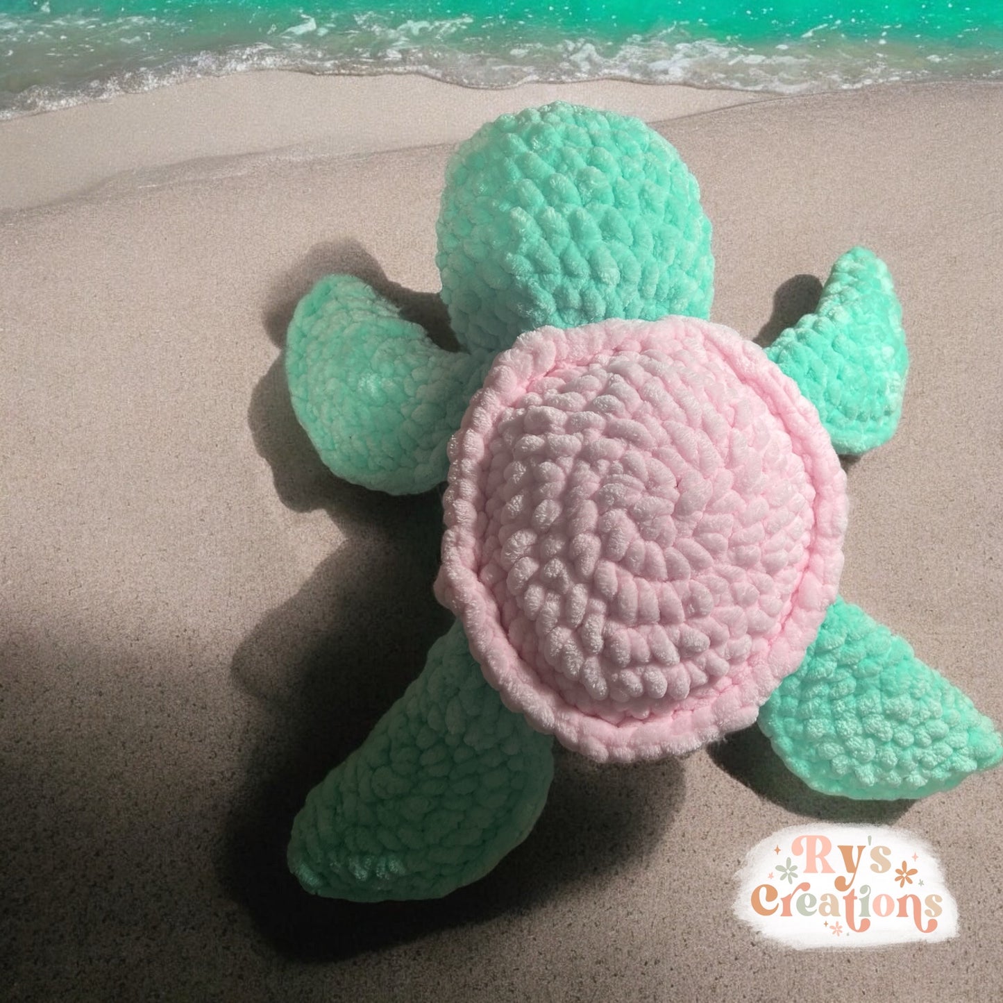 Big Mint & Light Pink Turtle Plushie