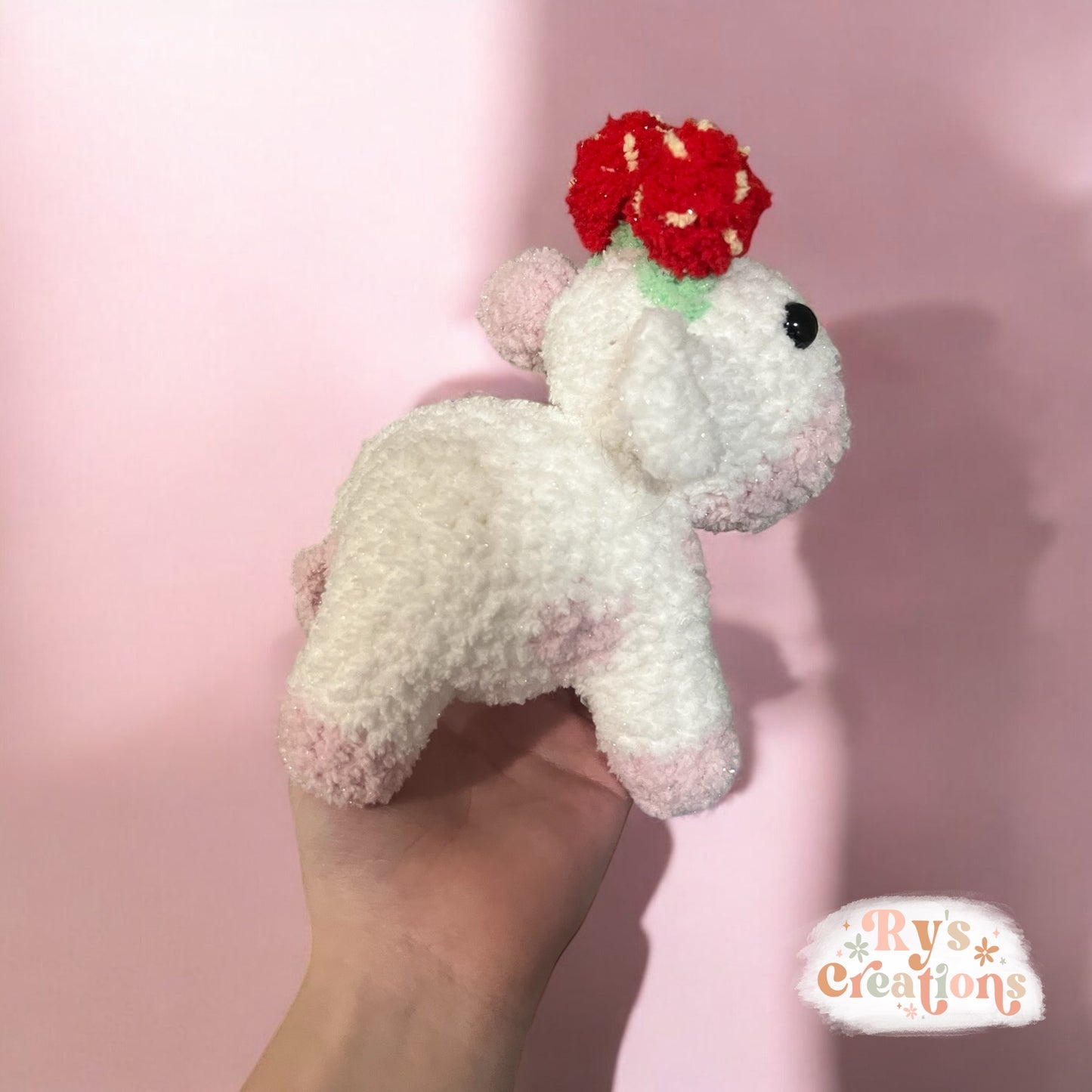 Glittery Pink & White Strawberry Cow Plushie