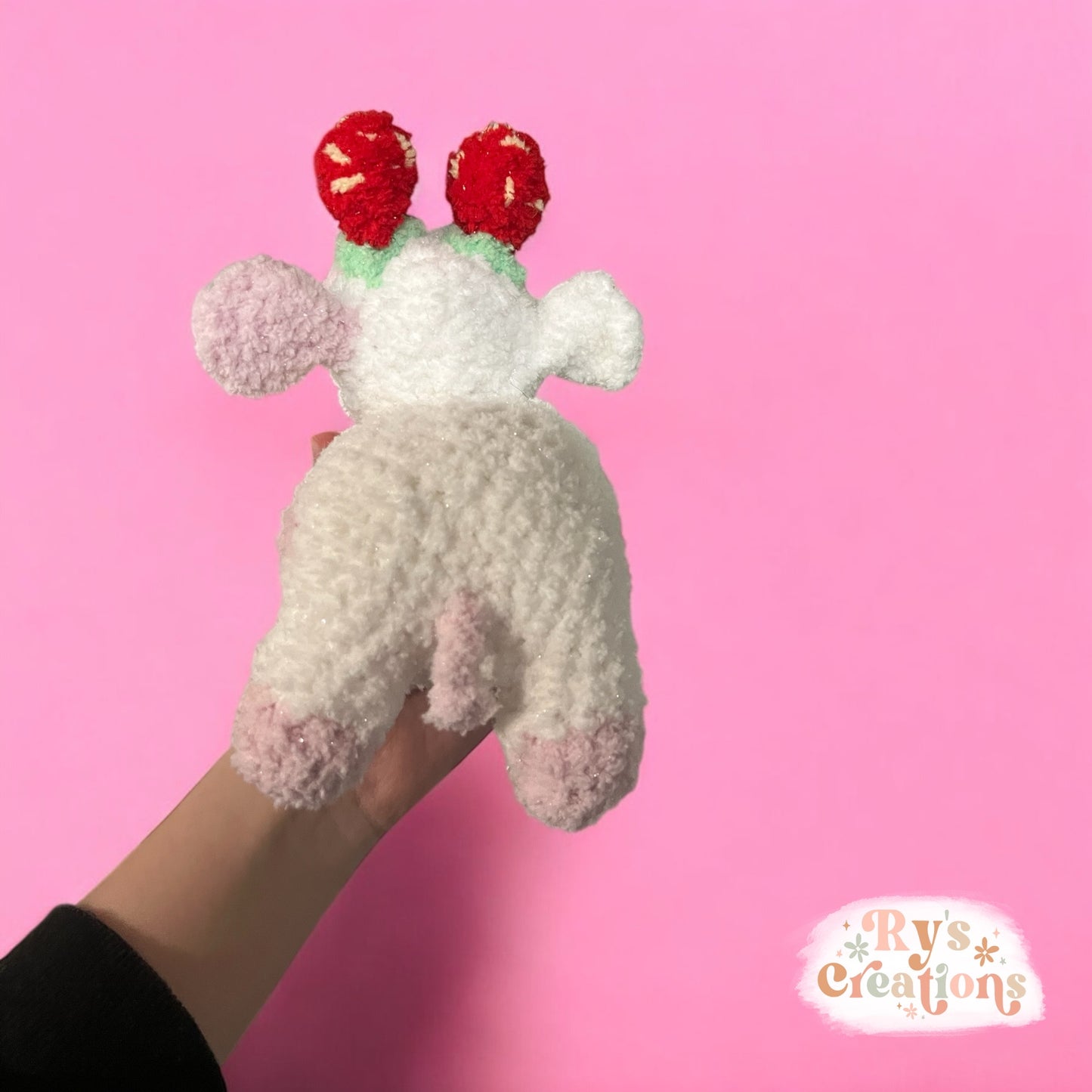 Glittery Pink & White Strawberry Cow Plushie