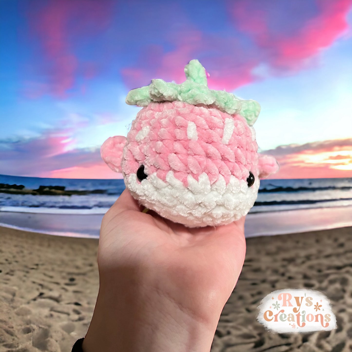 Mini Pink & White Strawberry Whale Plushie